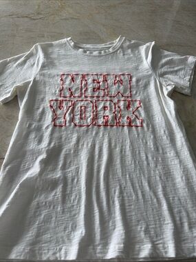 cinq a sept White Tee with Red "NEW YORK" Embroidery